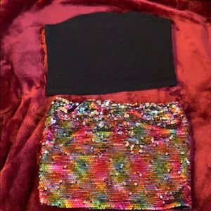 Plain/Sequin Cropped Tube Top Set
